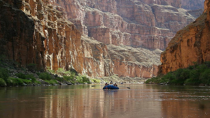 Рафтинг по река Колорадо в Gr Canyon, скали, река, каньон, сал, природа и пейзажи, HD тапет