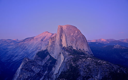 Национален парк Йосемити, Калифорния, половин купол планина, половин купол, залез, лунна светлина, гранитна скала, пейзаж, небе, HD тапет HD wallpaper