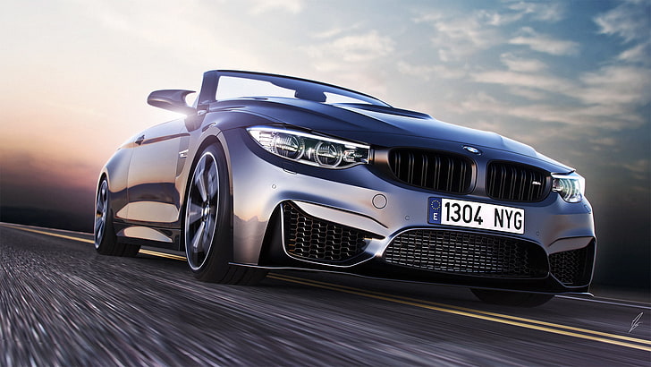 BMW descapotable plateado, bmw, m4, descapotable, vista frontal, parachoques, Fondo de pantalla HD