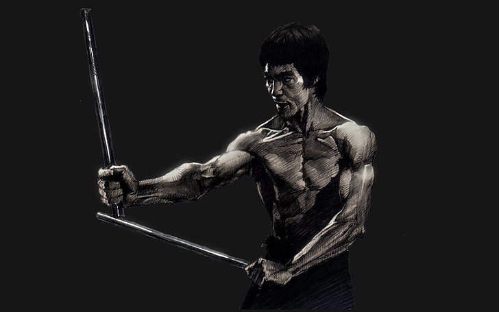 Bruce Lee illustration, Bruce Lee, men, warrior, actor, celebrity, artwork, HD wallpaper