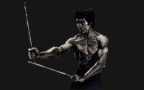 Bruce Lee illustration, Bruce Lee, men, warrior, actor, celebrity, artwork, HD wallpaper HD wallpaper