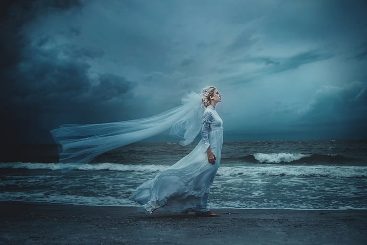 المرأة ، البحر ، العرائس ، الملف الشخصي ، عاصف، خلفية HD