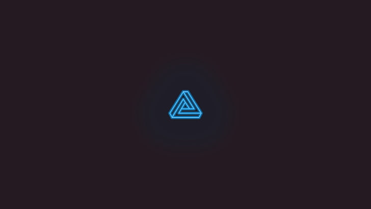 синий, простой, фотошоп, треугольник Пенроуза, неон, HD обои