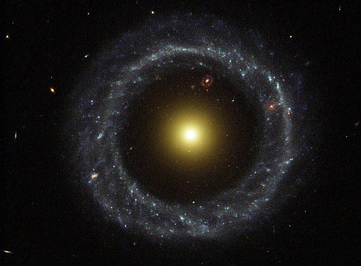 Hoags Object, sistema stellare bianco e giallo, 3D, spazio, Sfondo HD