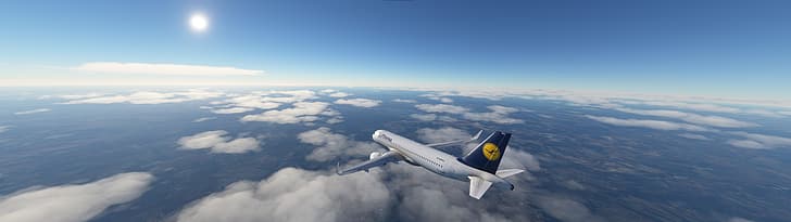 flight simulator, flying, sky, clouds, Airbus A320, HD wallpaper