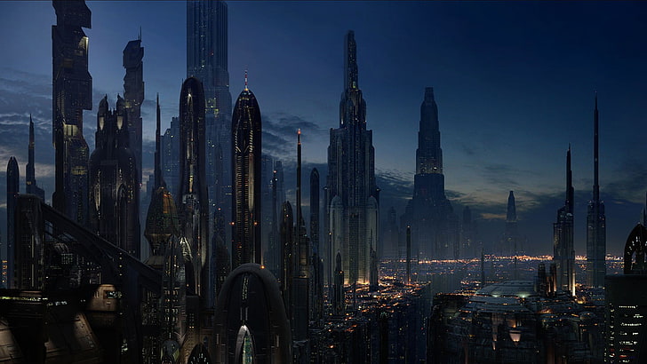 edifici della città, paesaggio urbano, futuristico, Star Wars, Coruscant, distopico, fantascienza, Sfondo HD