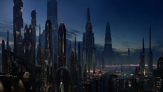 อาคารในเมือง, ทิวทัศน์ของเมือง, อนาคต, Star Wars, Coruscant, dystopian, นิยายวิทยาศาสตร์, วอลล์เปเปอร์ HD HD wallpaper