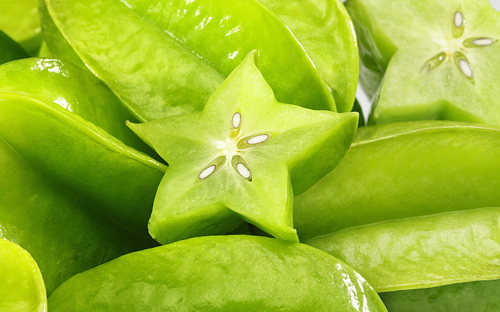 зеленая звезда фрукты, фрукты, зелень, сердцевина, зерна, HD обои