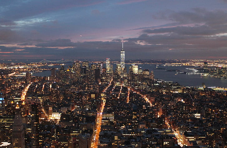 città, luci della città, Manhattan, vita notturna, Sfondo HD