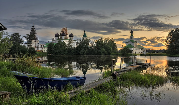 Russia, landscape, boat, water, HD wallpaper