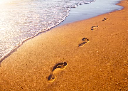  sand, sea, beach, traces, shore, seascape, footprints, HD wallpaper HD wallpaper