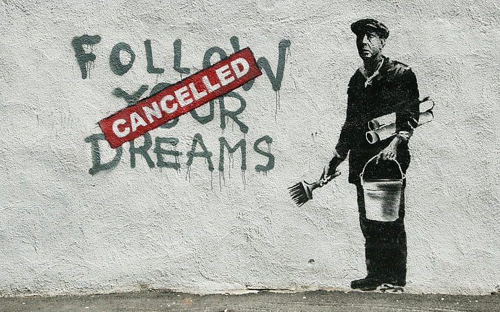 Banksy, grafiti, lukisan, pria, tipografi, Wallpaper HD