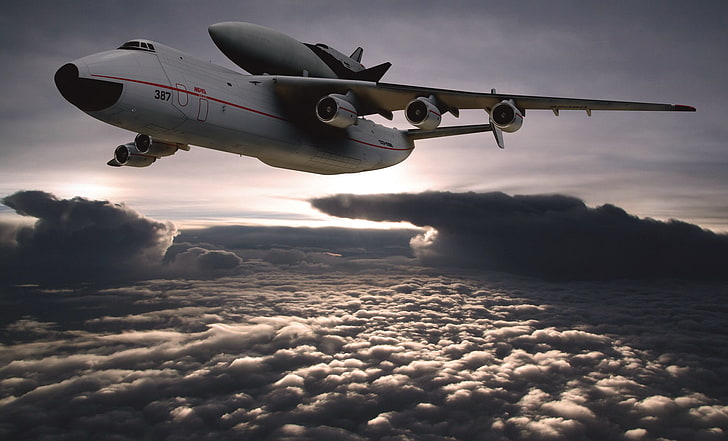 طائرة ركاب بيضاء ، السماء ، الغيوم ، الطائرة ، اتحاد الجمهوريات الاشتراكية السوفياتية ، بوران ، Mriya ، أنتونوف 225 ، أنتونوف ، في الهواء ، طائرة ، القوزاق، خلفية HD