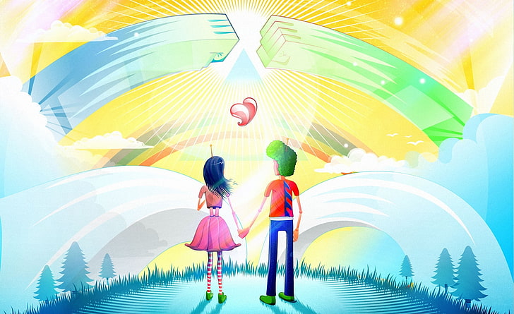 Wherever U Go, man and woman holding hands illustration, Love, Colorful, Wherever, HD wallpaper