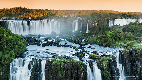 Iguazu Falls at Sunrise, State of Parana, Brazil, Waterfalls, HD wallpaper HD wallpaper