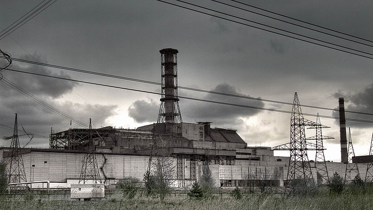 czarny, budynki, Czarnobyl, rozkład, zniszczenie, fabryka, jądrowa, promieniowanie, reaktor, ruina, miejski, biały, Tapety HD