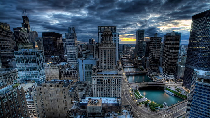 grå betongbyggnad, stad, Chicago, byggnad, arkitektur, HD tapet