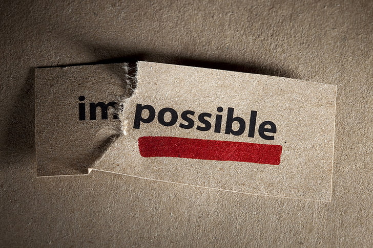 Impossible label, motivational, paper, typography, beige, texture, red, HD wallpaper
