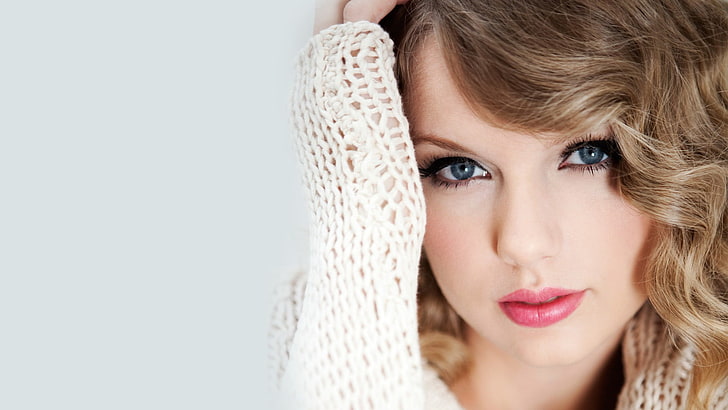 brązowe włosy damskie, Taylor Swift, celebrytka, blondynka, niebieskie oczy, piosenkarka, siatkowana, twarz, Tapety HD