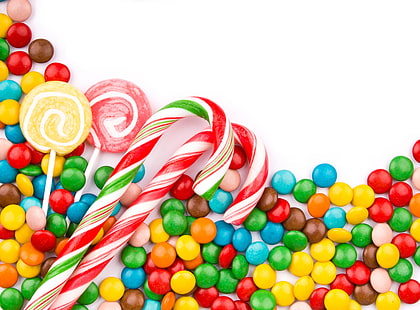 illustration de bonbons assortis, coloré, bonbons, sucettes, sucré, Fond d'écran HD HD wallpaper
