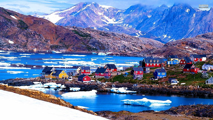 feröer, greenland, island, islands, houses, ice, city, HD wallpaper