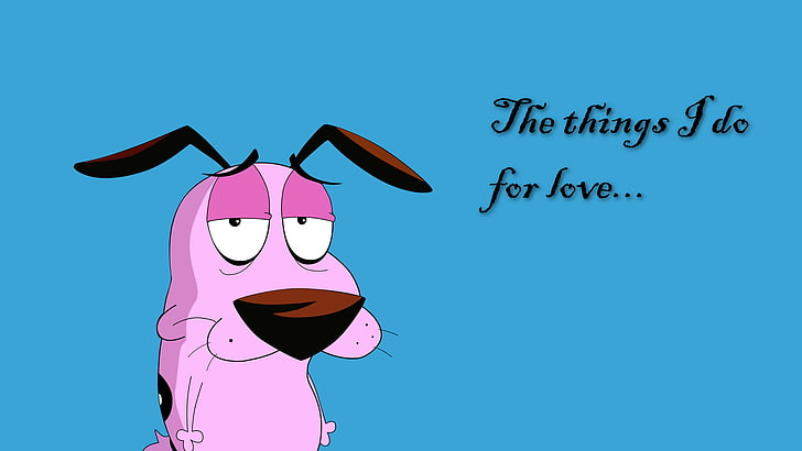 pink dog character, cartoon, Cartoon Network, humor, cyan background, cyan, pink, HD wallpaper