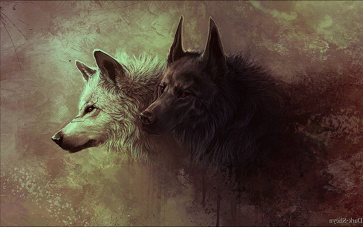 animals, artwork, eyes, grunge, paintings, red, wolf, wolves, HD wallpaper