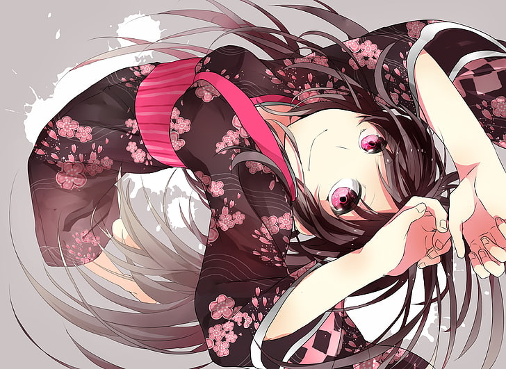 kimono, occhi viola, personaggi originali, anime girls, Sfondo HD