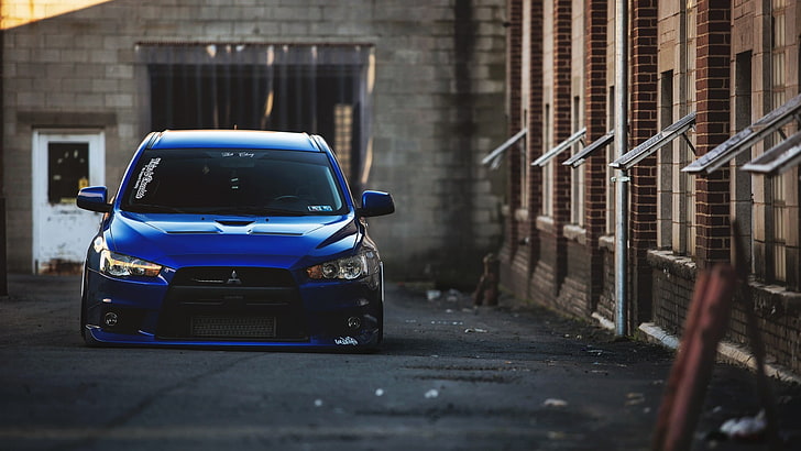 carro azul da Mitsubishi, azul, Mitsubishi, Mitsubishi Lancer Evo X, JDM, posição, carro, HD papel de parede