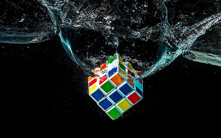 Rubiks Cube  water  digital art, HD wallpaper
