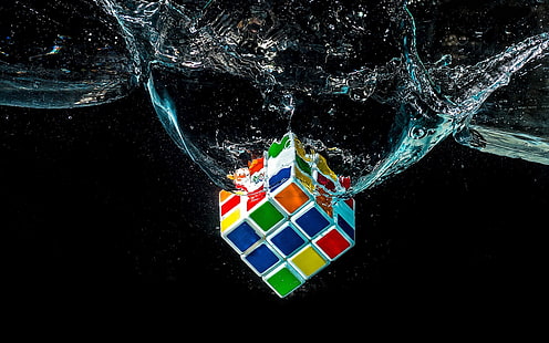 вода, цифровое искусство, кубик рубика, HD обои HD wallpaper