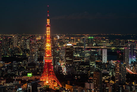 Tokyo Tower, tokio, miasto nocą, wieża, drapacze chmur, Tapety HD HD wallpaper