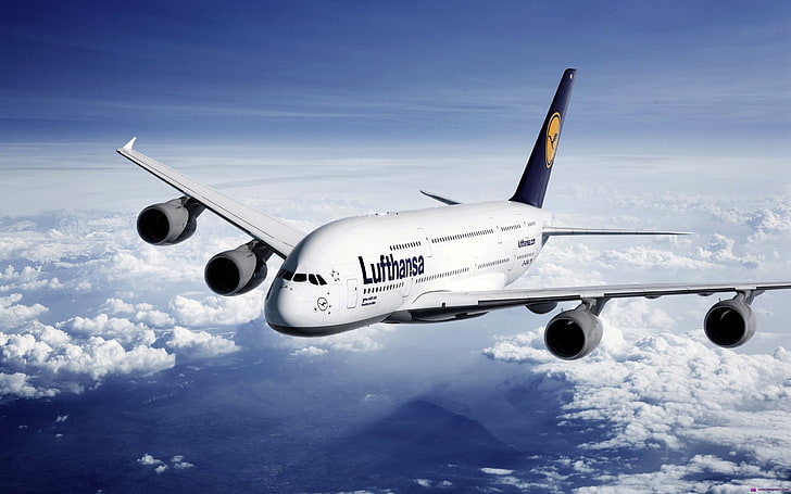 Airbus A-380-861, A380, Airbus, airplane, aircraft, Lufthansa, HD wallpaper