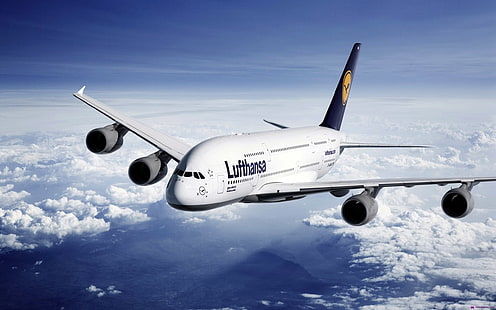 エアバスA-380-861、A380、エアバス、飛行機、航空機、ルフトハンザ、 HDデスクトップの壁紙 HD wallpaper