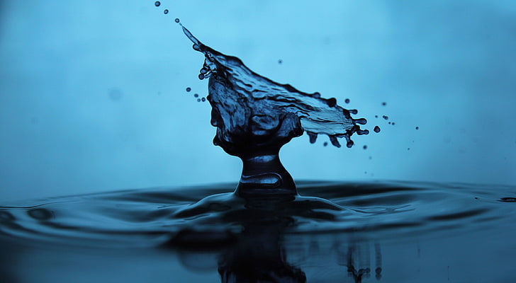 water drops, blue, macro, splashes, cyan, HD wallpaper