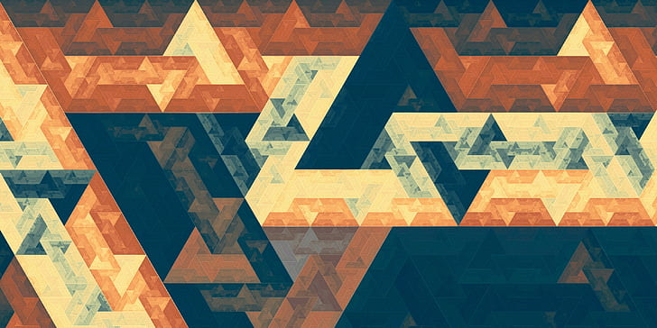 Fractal, apófisis, triángulo, arte digital, 3D, abstracto, textil azul naranja y marrón, fractal, apófisis, triángulo, arte digital, 3d, abstracto, Fondo de pantalla HD