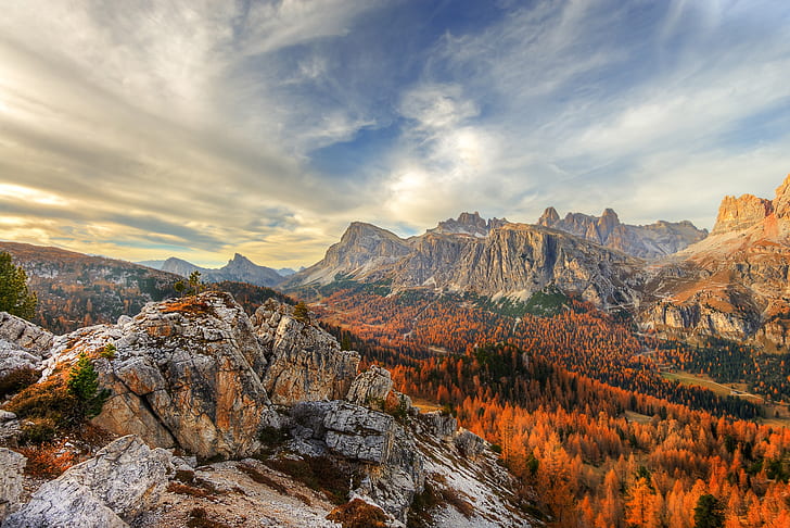 autumn, The Dolomites, Cinque Torri, HD wallpaper
