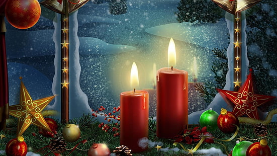 natale, decorazione natalizia, evento, candela, sfondo del computer, ornamento di natale, festività, natura morta, lume di candela, arredamento, Sfondo HD HD wallpaper
