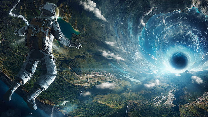 宇宙飛行士のデジタル壁紙 前のブラックホールの宇宙飛行士 人工重力 デジタルアート 宇宙飛行士 風景 雲 自然 湖 森 星 Hdデスクトップの壁紙 Wallpaperbetter