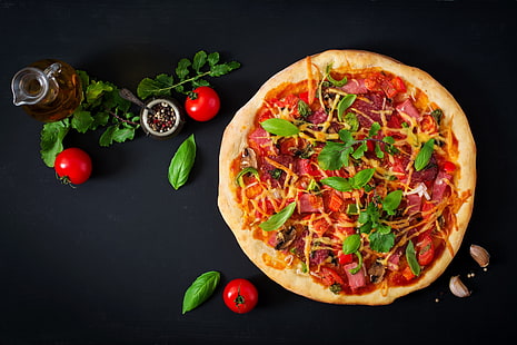 pizza, restauration rapide, légumes, nourriture, Fond d'écran HD HD wallpaper