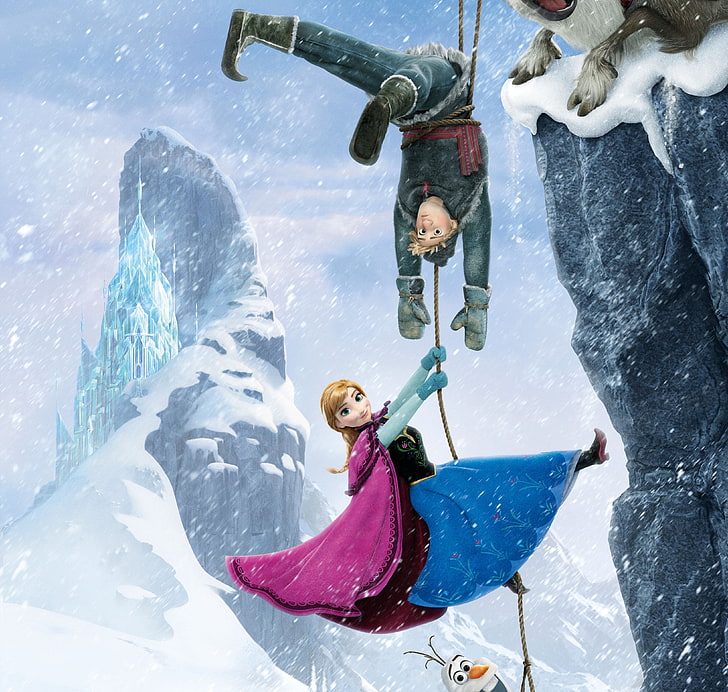Disney Frozen цифровые обои, снег, снежинки, лед, олень, снеговик, замерзший, принцесса, королевство, Анна, Уолт Дисней, анимация, 2013, Холодное сердце, Олаф, Кристофф, ледяной замок, Аренделл, Арундел, Свен, HD обои