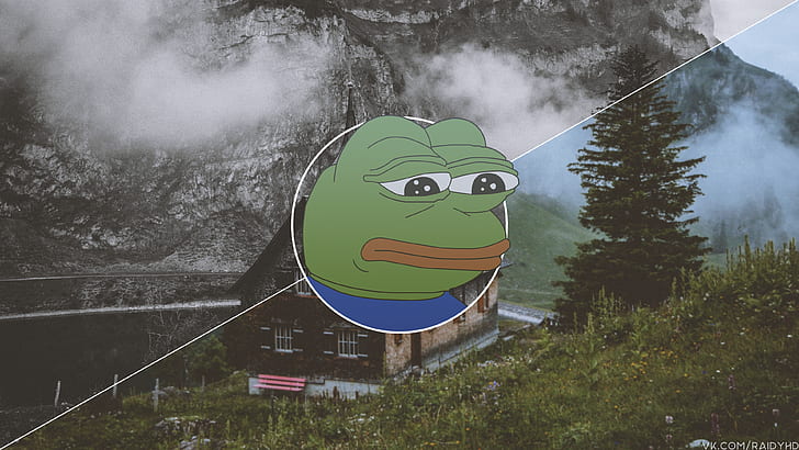 Pepe (meme), imagen en imagen, rana, árboles, Fondo de pantalla HD