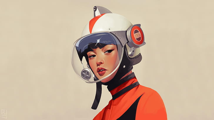 Daniela Uhlig, astronaut, space suit, vintage, Retro style, retro science fiction, futuristic, artwork, digital art, illustration, HD wallpaper