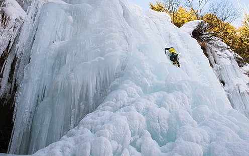 Climbing Ice Icicle Person HD กีฬาน้ำแข็งบุคคลปีนเขาปีนน้ำแข็ง, วอลล์เปเปอร์ HD HD wallpaper