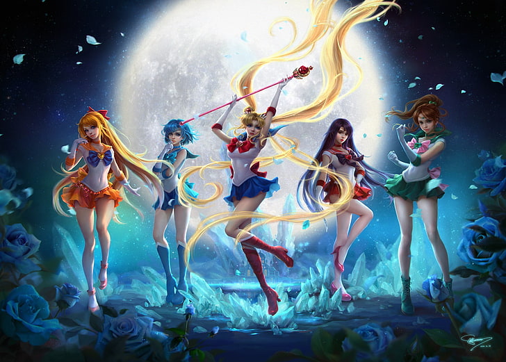 Sailor Moon karakterleri boyama, Sailor Moon, anime kızlar, HD masaüstü duvar kağıdı