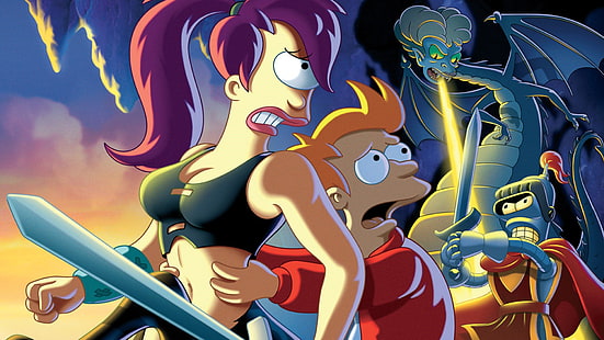 affiche des personnages de dessins animés, Futurama, Bender, Philip J. Fry, Turanga Leela, Fond d'écran HD HD wallpaper