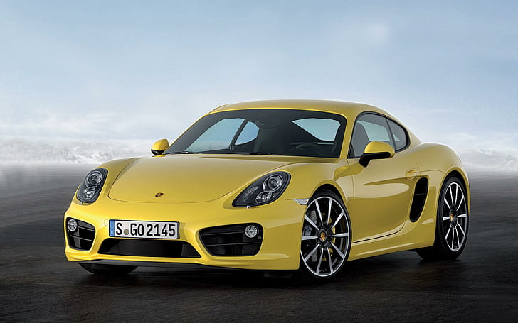 Porsche Cayman S 2014, жълто спортно купе на porsche, porsche, cayman, 2014, автомобили, HD тапет