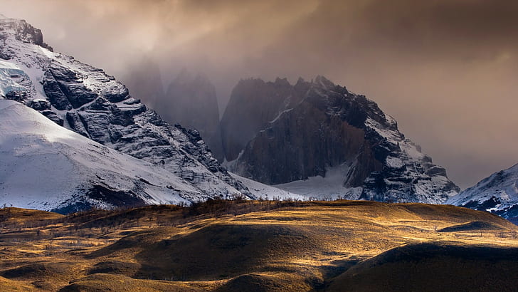 الساعة الذهبية ، الشتاء ، الثلج ، الجبال ، المناظر الطبيعية، خلفية HD
