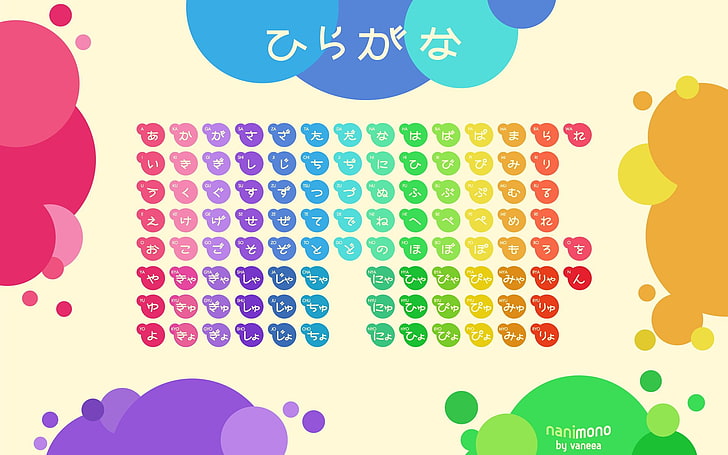 Círculos, hiragana, japoneses, arcoiris, tablas, tipografía, Fondo de pantalla HD