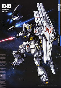 V Gundam illustration, Gundam, robot, Universal Century, space, Mobile Suit Gundam: Char's Counterattack, Nu Gundam, HD tapet HD wallpaper